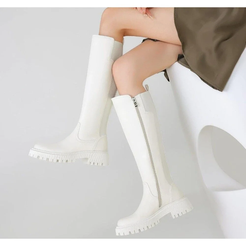 TEAIEUI Women's Knee High Boots Fashion Platform Lug Sole Tall Riding Boots Sz 8